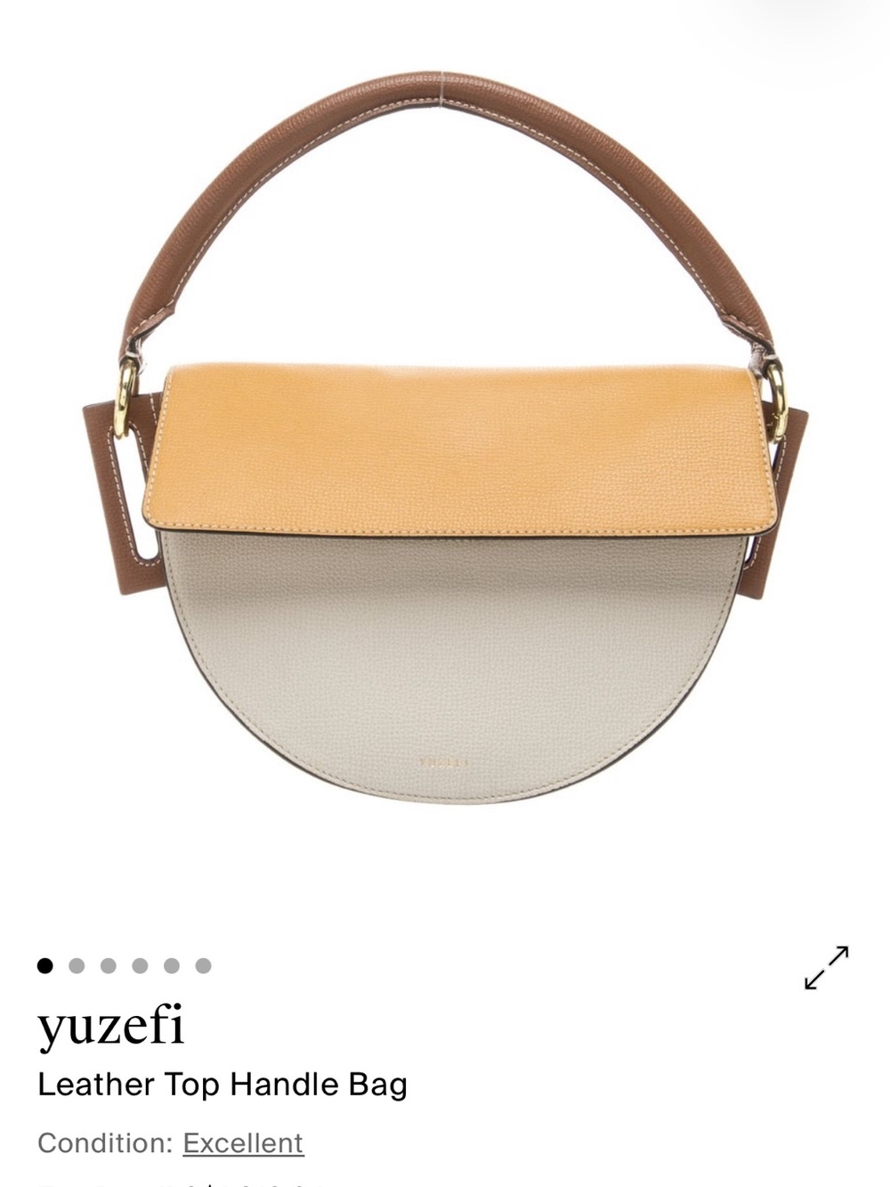 Yuzefi Three-Tone Leather Top Handle Bag in Beige, Mustard and Brown